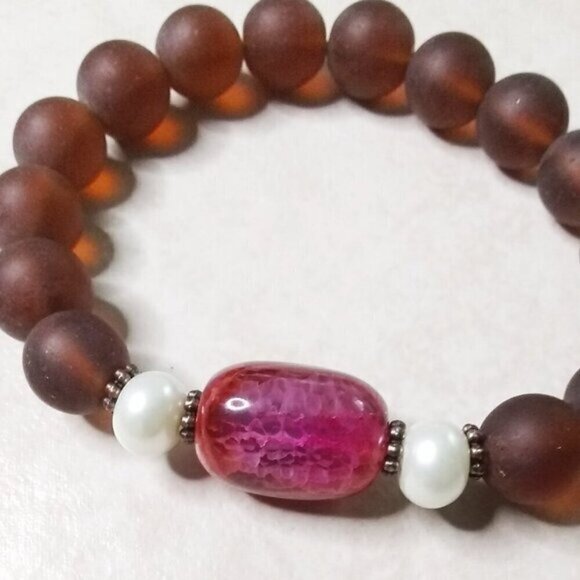 Big Bold & Chunky Stretch Bracelet - Multi Colored Agate + Recycled Glass Beads - Picture 7 of 9